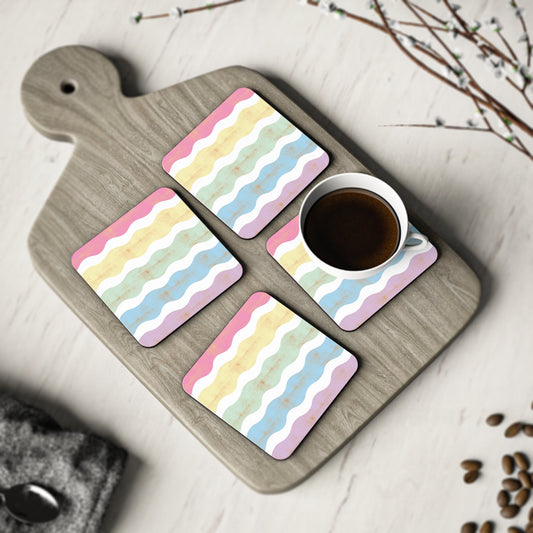 Set of 4 Coasters Decorative Colorful Wave Design Coaster Set